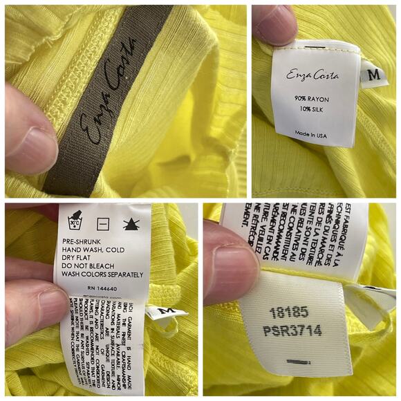 Enza Costa Women's Rib Knit Mock Neck Top NEW *FLAW* Long Sleeve Sz M Yellow - Picture 10 of 10